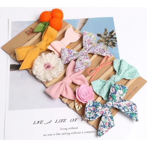 New Baby Girls Bows Headband 10pcs/set Stretchy Nylon Headbands for Girls Cute Prints Bows Headband Set Kids Hair Accessories