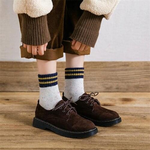 2021 New Women Thick Terry Wool Socks Autumn Winter Striped Dotted Fashion Socks Warm Christmas Socks All-match Casual Socks