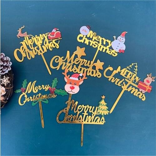 Deer Tree Santa Merry Christmas Cake Topper Cake Topper party Dessert Decor for Baby shower Baking supply New Arrival 2021