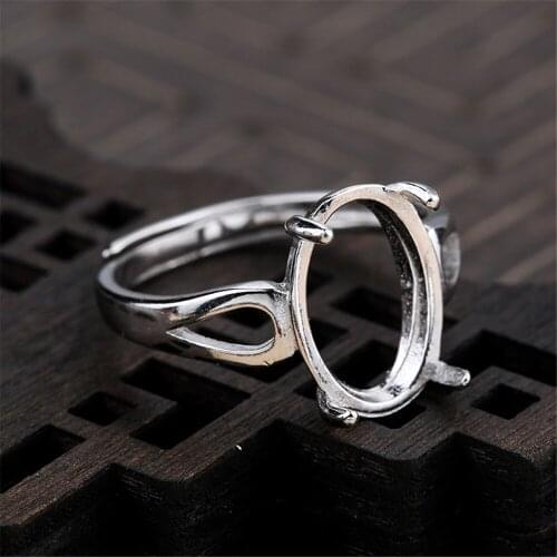 Ring Base for 9x12mm Oval Cabochons Ring Setting White Gold Plated 925 Silver Adjustable Ring Blank JZ0055