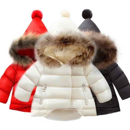 1-6 Years Toddler Baby Winter Jacket For Girls Coat Kids Warm Fur Collar Hooded Outerwear Fashion Jacket Pure Color