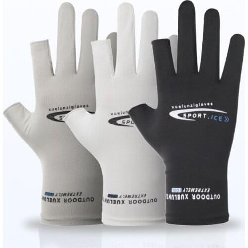 Half Gloves For Men Two-Finger Cool Sun Protection Silicone Anti Skid Ice Silk Summer Driving Fishing Women Elastic Full Glove