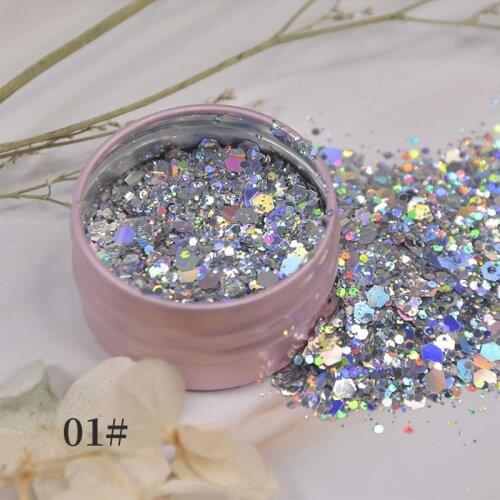 Holographics Nail Art Sequins Laser Silver Nail Glitter DIY Chrome Powder Sparkly Hexagon Chunky Flakes Manicures Decorations