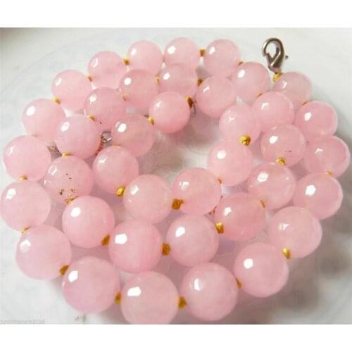 Natural 10mm Faceted light Pink jade Gemstone Beads Necklace 18'' AAA