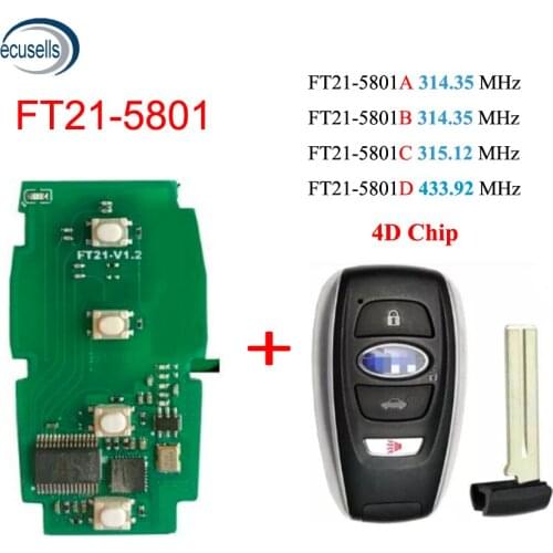FT21-5801 314/315/433MHz 3+1 Buttons Smart Remote Key 4D Chip For Subaru Forester Impreza Legacy Ascent FCC ID HYQ14AHC