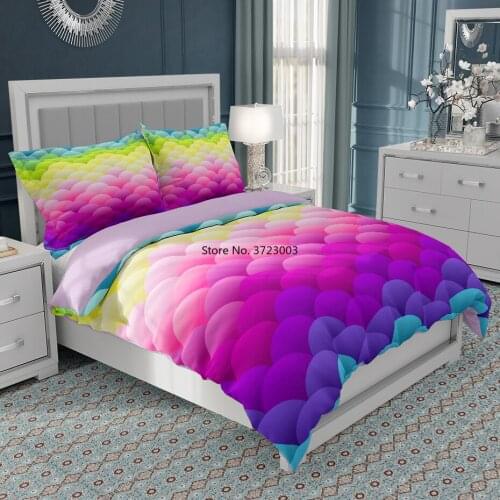 Luxurious Gradient Mermaid Scale Bedding Set with Geometric Pattern 2/3 Piece Duvet Cover Pillowcase Bedroom Home Textile