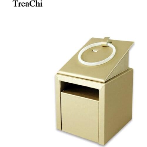 Luxury 15.5cm High Gold PU Bracelet Jewelry Organizer Tower Wooden Bangle Jade Jewelry Display Storage Exhibition Stand Holder