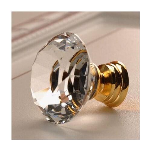 30mm modern fashion deluxe glass handle knob K9 crystal drawer cabinet knob pull clear gold dresser cupboard door handle knob