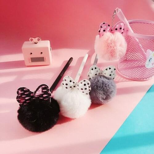 16pcs cute girl wind soft hair ball Bow Pendant neutral pen creative pendant pen wholesale black fountain pen
