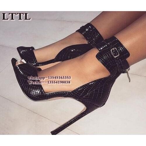 Fashion snake Leather Peep Toe High heeled Sandals Sexy Open Toe Thin High Heels Sandals Party Dress Women Shoes