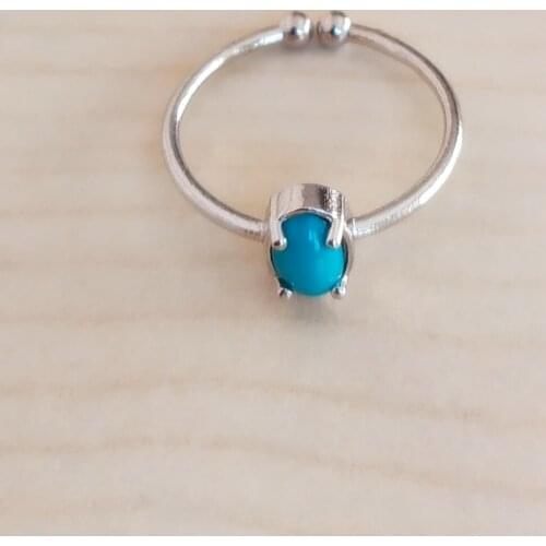 Silver Minimal Ancl Turquoise Stone Oval Ring