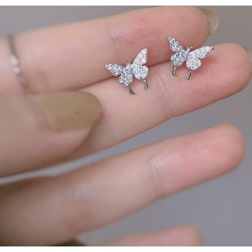 925 Sterling Silver Micro Zircon Butterfly Charms Stud Earrings For Women Girls Kids Party Fashion Jewelry eh432
