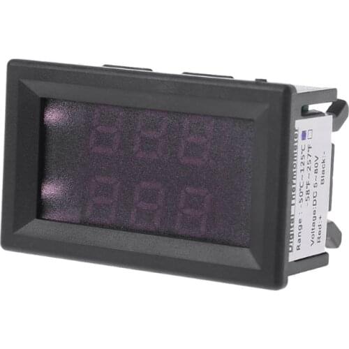 2021 New Dual Display DC 5V-80V Thermometer w 2 NTC Waterproof Temperature Sensor 12V 24V 72V Car Motorcycle