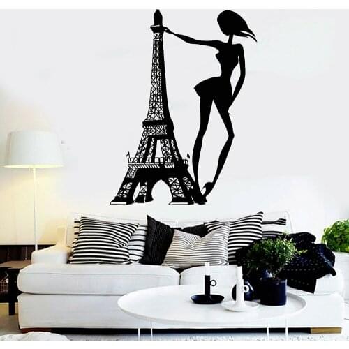 Vinyl Wall Decal Paris Woman Paris Tower Wall Stickers Fashion Girl Decals for Home Bedroom Decoration Removable Stickers C745