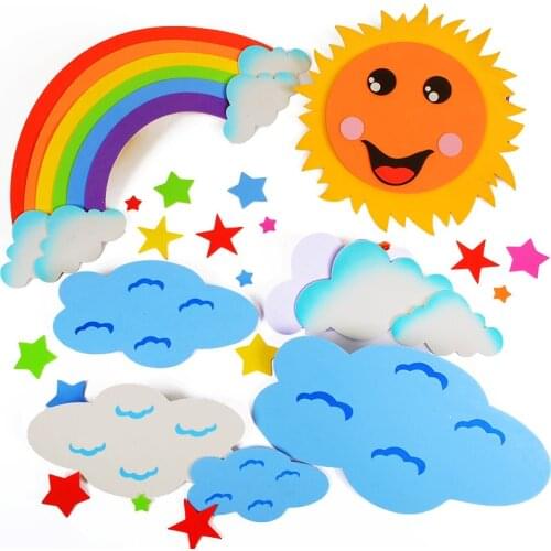XICC Creative DIY Sky Rainbow Cloud Sun Moon Handmade EVA Foam for Kids Learning Educational Wall Decoration Wall Stickers Toy