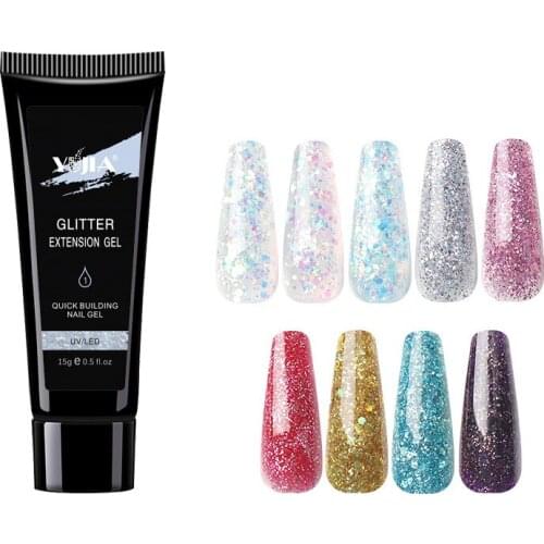 YUJIA 9 Colors Nail Art Sequin Extension Gel Painless Quick Extension Nail Polish Gel Shiny Glitter Crystal Extension Gel TSLM2