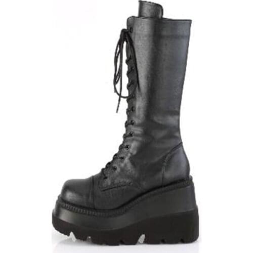 Ladies fashion platform boots chunky heel wedges mid calf women boots casual brand thick bottom winter shoes woman