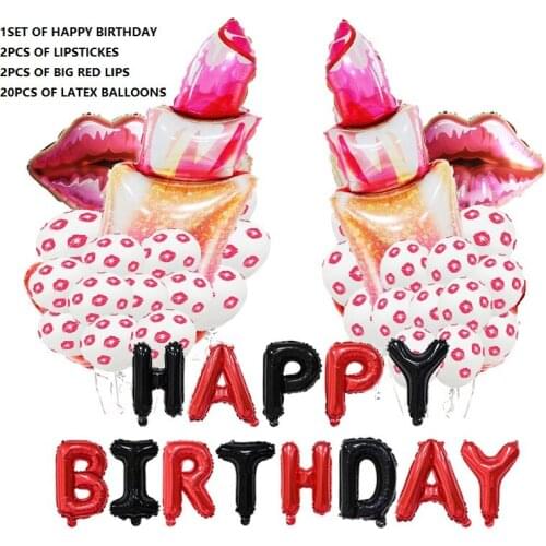 1set Big lips lady favors Rose Hot 32inch number Bachelor Party Balloon Lipstick Kiss Me Ring black red Helium Balloon Birthday