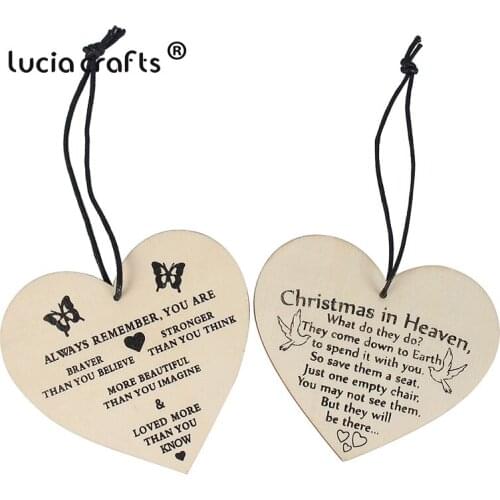 1pcs/2pcs 10*10cm Heart-shaped Wood Chips Christmas Tree Ornaments Pendant DIY New Year Gifts Home Festival Navidad Decor X0411