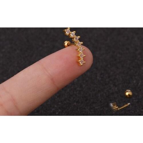 1 PCS Cute Simple Small Zircon Ear Cartilage Piercing Stud Earring Gold Color Micro Pave CZ Steel Bar Ball Helix Earring