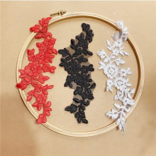 2 Pcs Red White Black Lace Applique Embroidery Flower Lace Patches For Garment Wedding Accessories Cloth DIY Craft