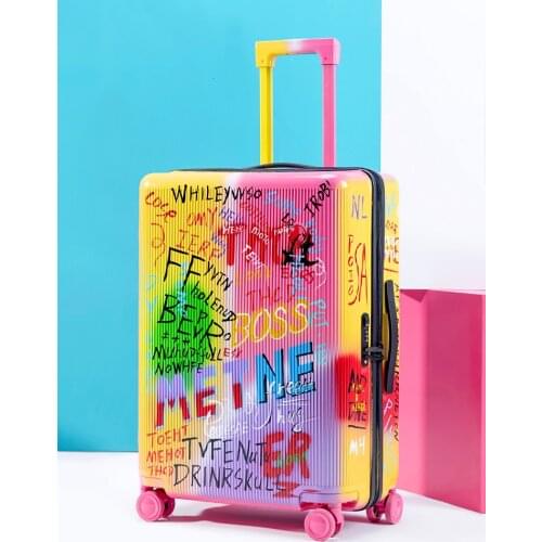 2019 Luxury Suitcase Women Luggage Designer Girls Doodle Suitcase Travel Luggage PC Rolling Trolley 22 24 Checked Luggage