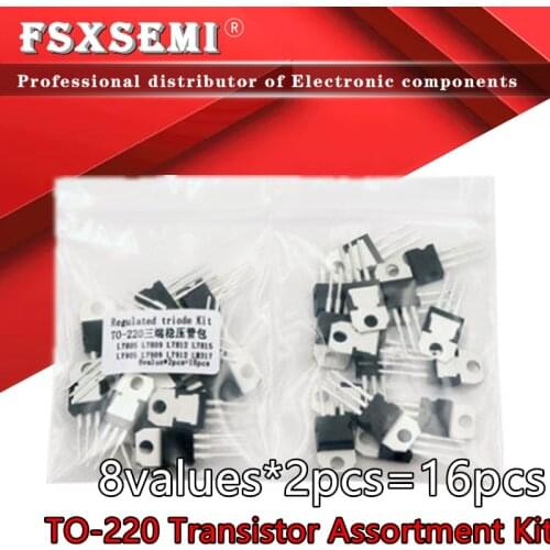 8values*2pcs=16pcs L7805CV L7809CV L7812 L7815 L7905CV L7912CV L7915CV LM317T TO-220 Transistor Assortment Kit Voltage Regulator