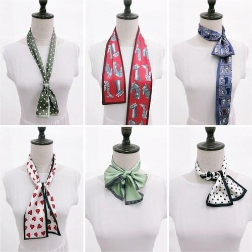 9x98CM Spring Clover Women Silk Scarves Chic Korean Hair Bag Scarf Skinny Scarf Satin Print Tie Vintage Party Cosplay Neck Scarf