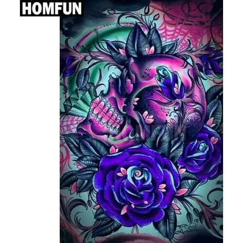 HOMFUN Full Square/Round Drill 5D DIY Diamond Painting "Skull & rose flower" 3D Embroidery Cross Stitch 5D Home Decor A00025