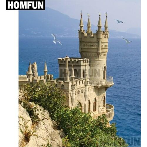HOMFUN Full Square/Round Drill 5D DIY Diamond Painting "Seaside castle" Embroidery Cross Stitch 5D Home Decor Gift A02127