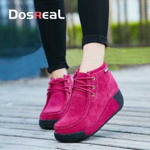 Dosreal Women Platform Boots Lace UP Fashion Boots For Females Cow Suede Comfortable Casual Shoes Winter Warm Boots With Fur