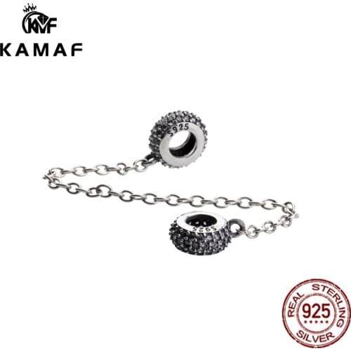 Charms Bracelet S925 Sterling Silver White Zircon Safety Chain Heart Charm Bead DIY Jewelry Making