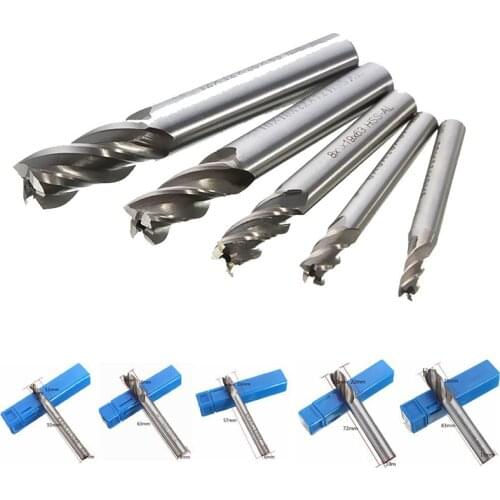 5 Pcs HSS CNC Straight Shank 4 Flute End Mill Cutter Drill Bit Tool 4/6/8/10/12m High Speed Steel Milling Cutter Metal Cutter