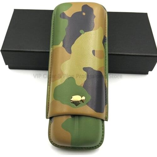 COHIBA Genuine Leather Gadgets Camouflage Cowhide Leather 2/3 Tube Cigar Case Humidor Holder With Gift Box Fashion Outdoor Style