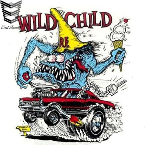 EARLFAMILY 13cm X 11.1cm WILD CHILD R.F. Decal Cartoon Car Styling Reflective Vinyl Car Sticker Waterproof Accessories Graphic