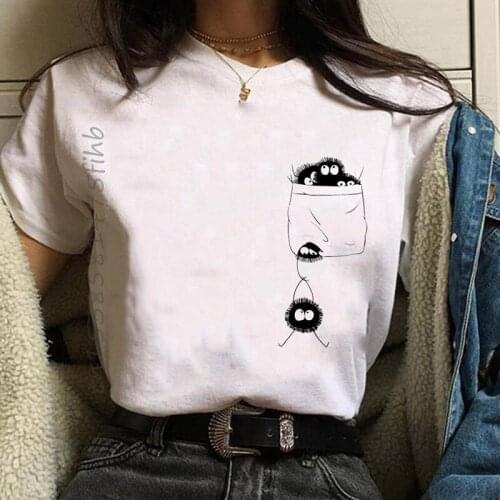 100% Cotton Anime Tees Ghibli Totoro Dustbunny Harajuku Kawaii T Shirt Women Funny Cartoon T-Shirt Streetwear Top Tee Female