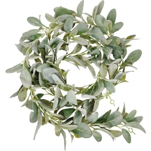 Artificial Flocked Lambs Ear Garland - 2Meter Soft Faux Vine Greenery and Leaves for Farmhouse Mantel Decor