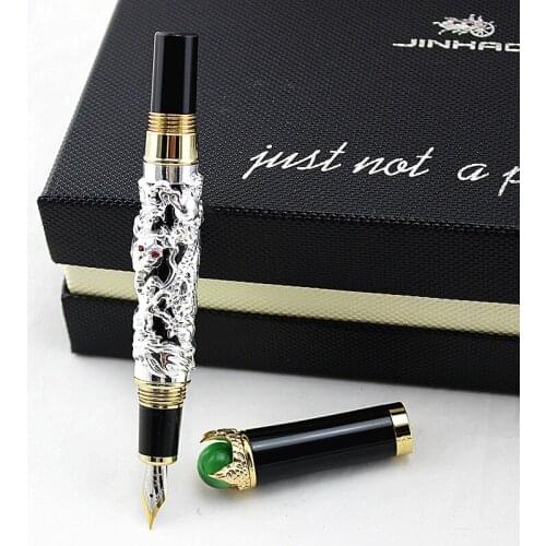 Jinhao Brand Luxury Dragon Style Fountain Pen 0.5mm Gold Metal Iraurita Business Writing Pens Tool Gift Stationery Supply