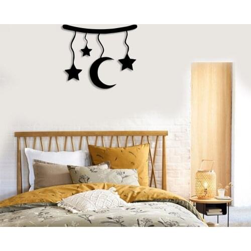 Swinging Stars on Branch Moon Wall Room Home Accessory Wooden Table 50x42cm