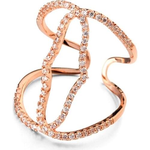 MIGGA Trendy Geometric Shaped Micro Paved Cubic Zircon Large Ring Opening Design Women Bague Jewelry