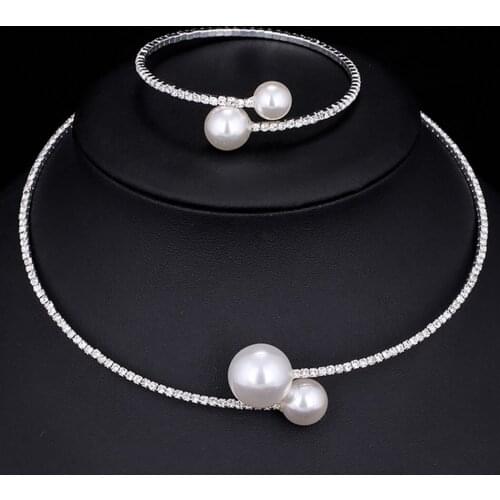 Rhinstone Choker Simple Design Pearl Necklace Adjustable Charm Necklace With Bracelet For Wedding Party Best Gift