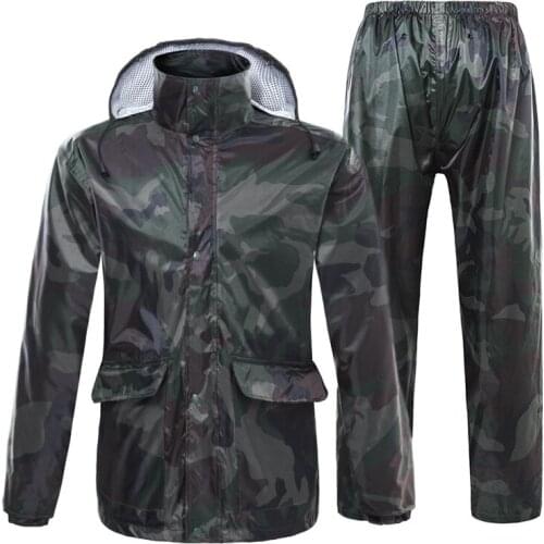 Two-piece Set Motorcycle Polyester with PVC Rain Pants Raincoat Hat Transparent Camouflage Fishing Outdoor Cycling Waterproof
