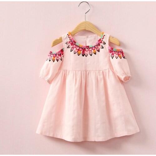 Summer Girls' Dress Round Neck Off-Shoulder Flower Short-Sleeved Costumes Princess Dress Cotton Baby Kids ChildrenS Clothing