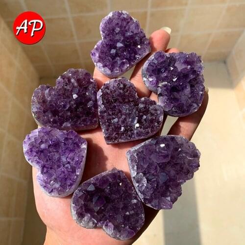 Natural Raw Amethyst Quartz Love shape Purple Crystal Cluster Healing Stones Specimen Home Decoration Crafts Ornament