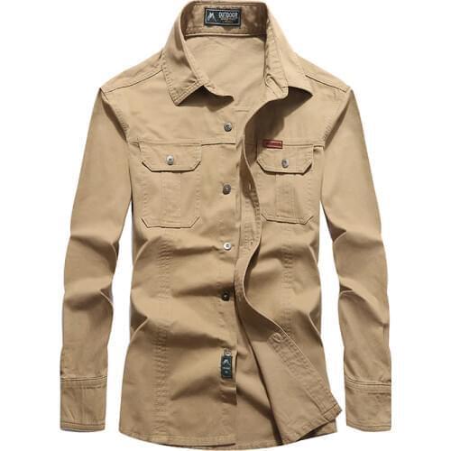 ICPANS 2018 Cotton Denim Men Shirts Long Sleeve Military Army Green Casual Shirt Brand Clothing Camisa Masculina