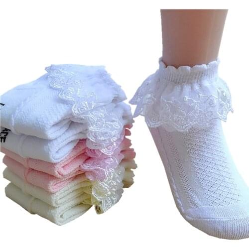 Girls Ankle Socks Breathable Cotton Lace Ruffle Princess Mesh Socks Children Short Sock White Pink Yellow Baby Kids Toddler