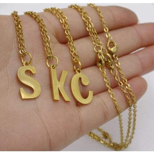 Large grass initial letter necklace Letter Necklace Grass Letter Necklace Stainless Steel Initial A-Z Necklace Bracelet Set Ms