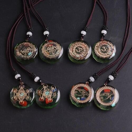 6pcs Green Chakra Orgone Energy Pendant Necklace Healing Natural Stone Orgonite Resin Necklace Pendulum Pendulo For Dropshipping