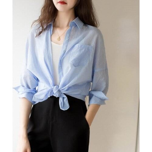 2020 summer new chiffon shirt with thin shirt, womens long sleeve sunscreen, loose and versatile top