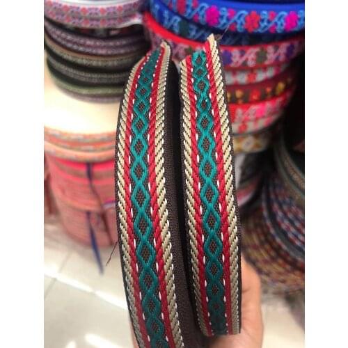 Wide 20mm 45yards/lot Polyester Woven Jacquard Ribbon brown blue pattern for hat curtain and clothing accessory LS-5359